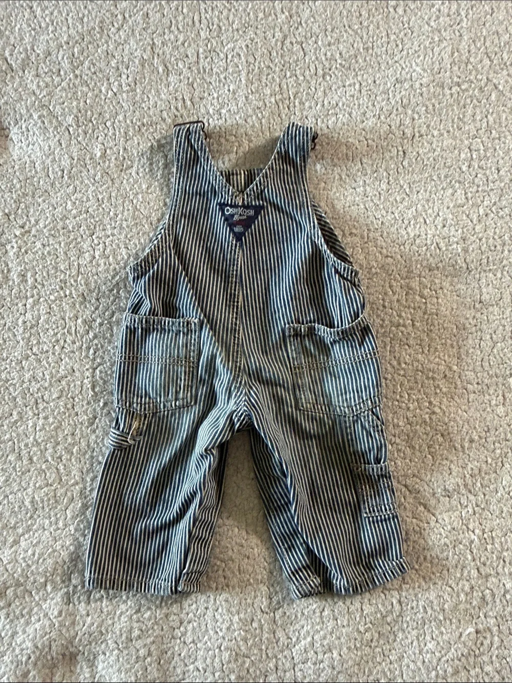 OshKosh B'gosh Blue and White Pinstripe Kids Overalls 6 Months 100% Cotton